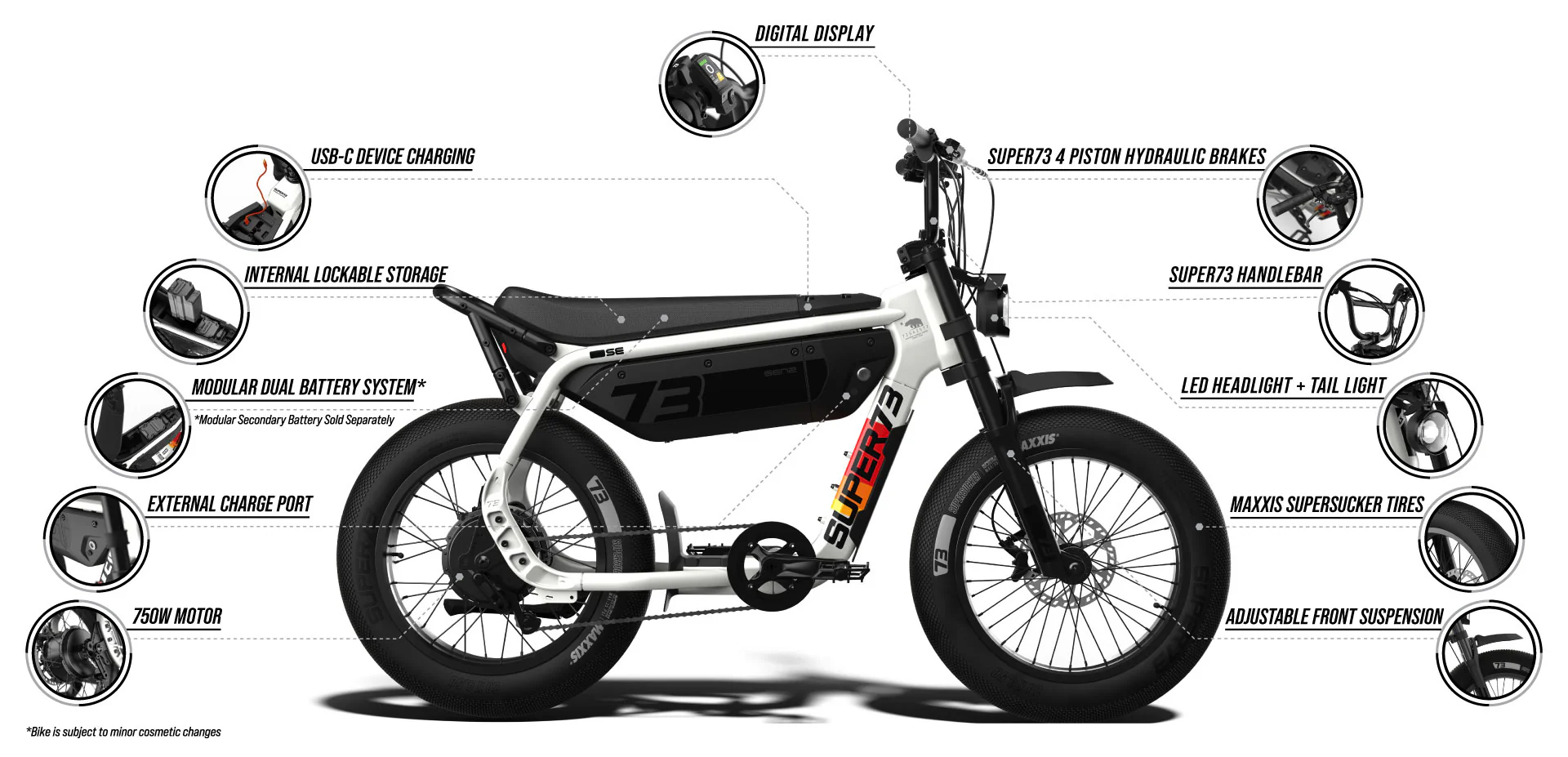 SUPER73-M1D SE technical feature callout diagram