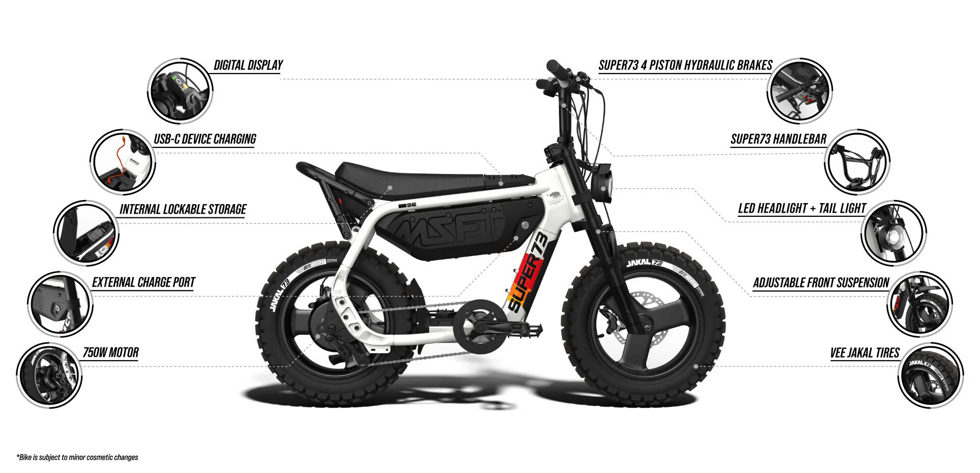 SUPER73-MZFT SE technical feature callout diagram