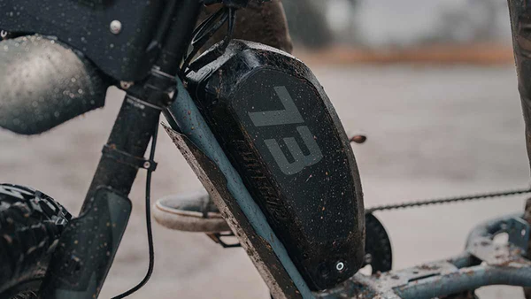 Battery pack detail with embossed 73 logo